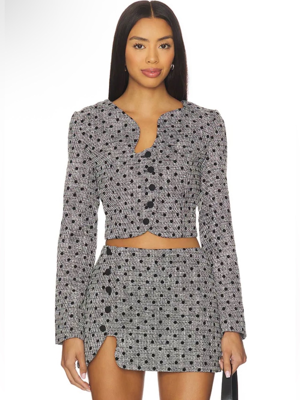 Amanda Uprichard Puzzle Black White Tweed Cropped Jacket Size S NWT